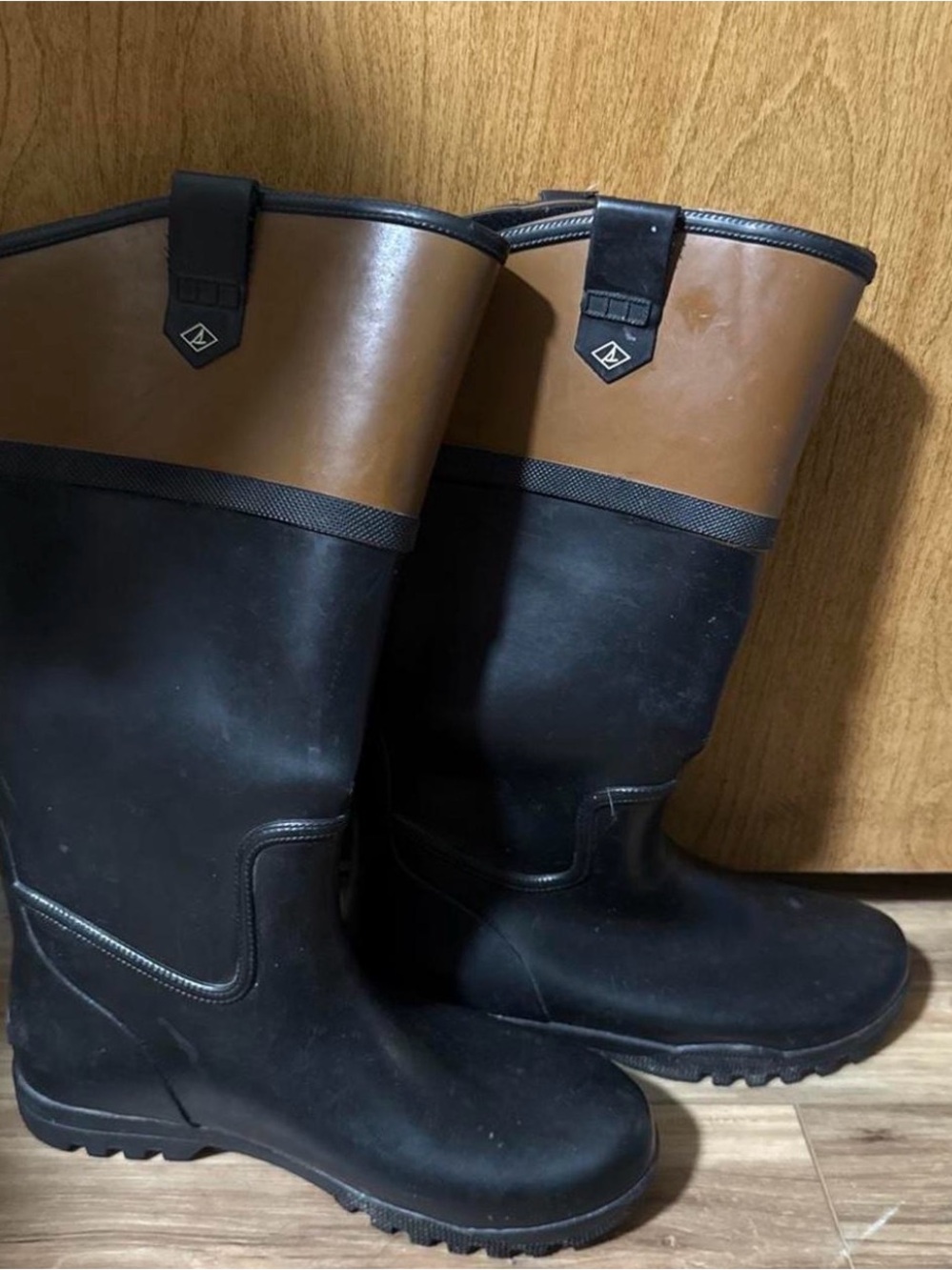 Sperry Two-Tone Black and Brown Women's Tall Rain Boots